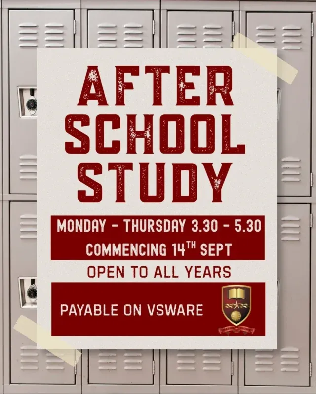 The college notice giving the After School Study times and details